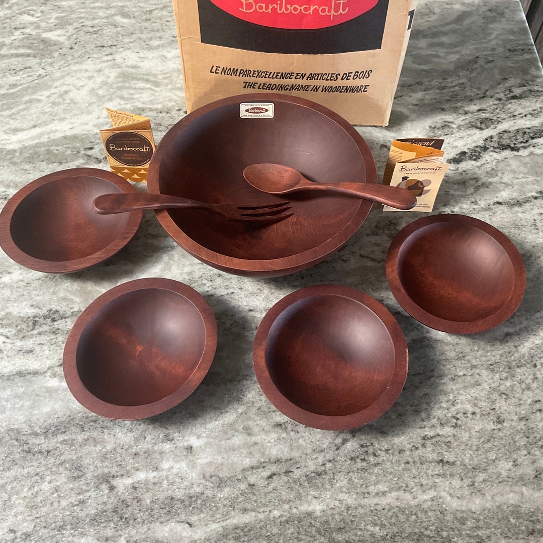 Vintage Baribocraft Mid Century Wooden Salad Bowl Serving Set - Etsy
