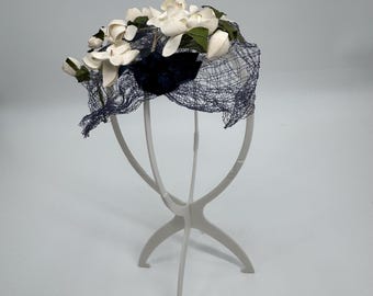 Garfinkels Dark Navy Velvet & Rhinestones 50s Net Fascinator  display picture 1