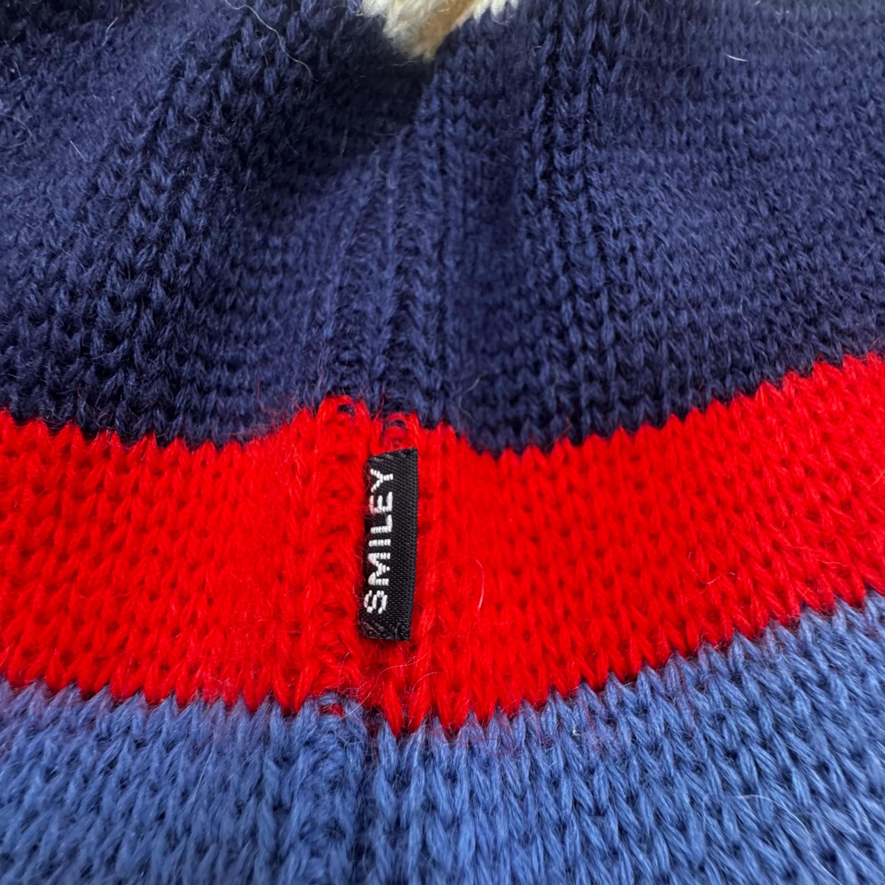 Vintage 90s Y2K Smiley 100% multi-color wool knit fleece lined winter ski hat Vintage Unisex Smiley Brand Hat Made In USA Sparks Nevada  main image 2