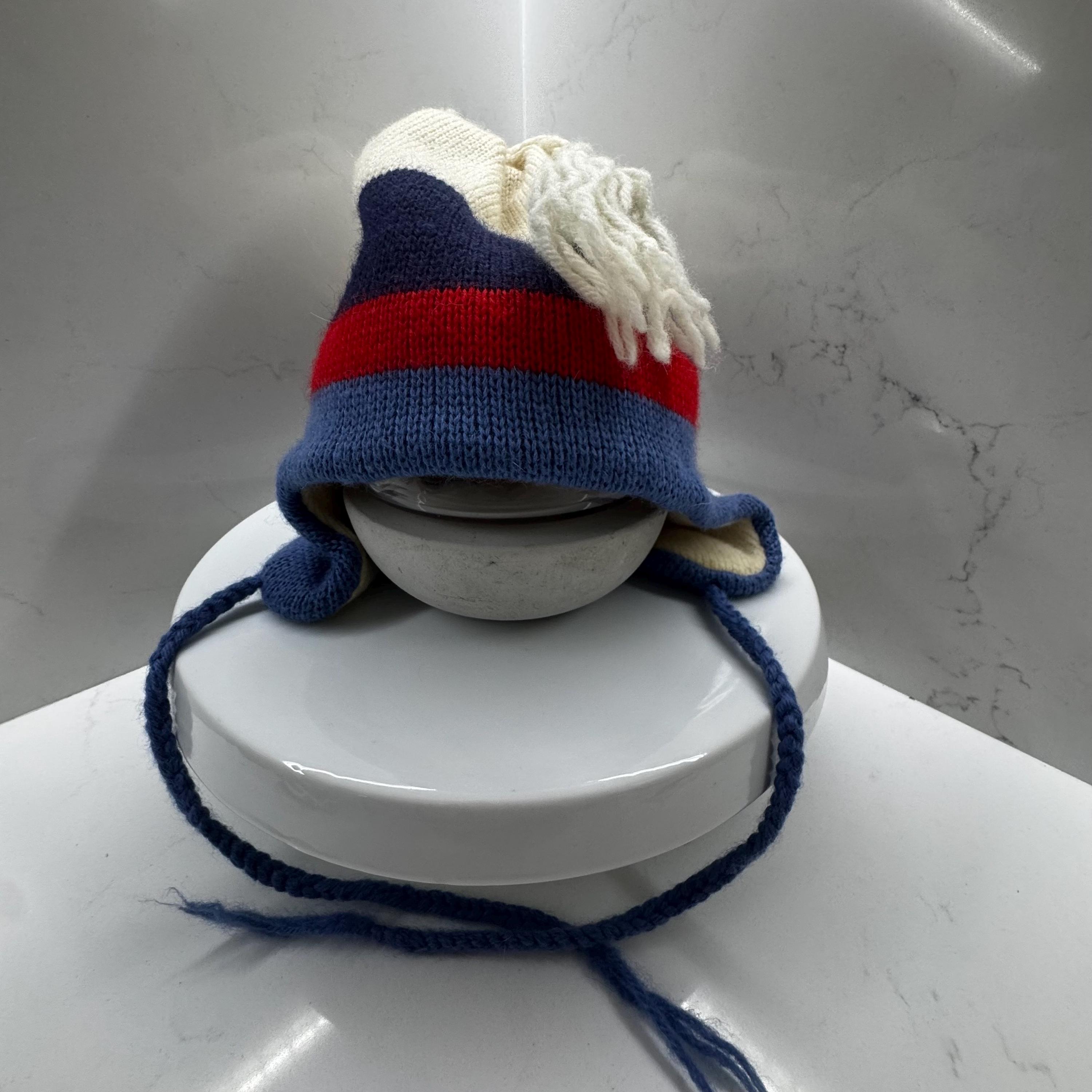 Vintage Smiley Hat Wool Ski Hat Blue‎ White Beanie Vintage Smiley Ski Hat 100% Pure Wool - Etsy main image 2