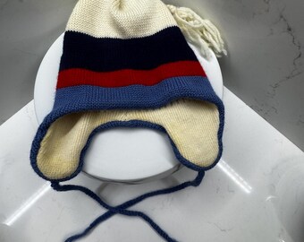 Vintage Smiley Hat Wool Ski Hat Blue‎ White Beanie Vintage Smiley Ski Hat 100% Pure Wool - Etsy main image 4