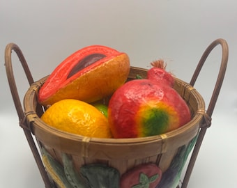 Vintage Faux Fruit Basket Set Paper Mache Fruit Bowl Tropical Kitchen Decor
