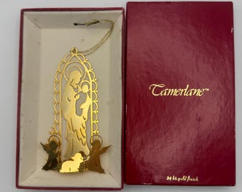 Vintage Tamerlane 24k Gold Finish Madonna and Child Ornament with Box