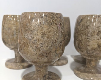 Vintage Fossil Stone Goblets/Wine Glasses | Stone/Marble Style Set of 5