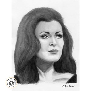 Eve Dark Shadows Black and White Watercolor Portrait, Frankenstein&#39;s Bride, Original Artwork, Digital Download / Printable, 3x4 Ratio