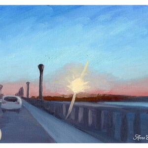 Car Ride on Bridge, Oil Painting, Original Artwork, Digital Download / Printable, 4x3 Ratio, With Boarder