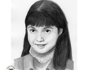 Amy Jennings Porträt, Dark Shadows Fan-Art, Schwarz-Weiß-Aquarell (Digitaler Download)