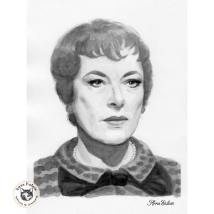 Dr. Julia Hoffman Dark Shadows Black and White Watercolor Portrait, Original Artwork, Digital Download / Printable, 3x4 Ratio