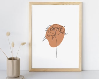 Interior decoration poster terracotta boho, minimalist, single line, flower drawing line, to print digital file, decoration frame