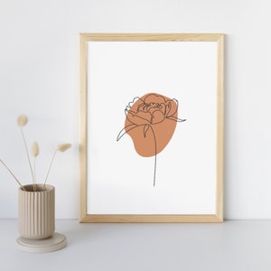 Interior decoration poster terracotta boho, minimalist, single line, flower drawing line, to print digital file, decoration frame
