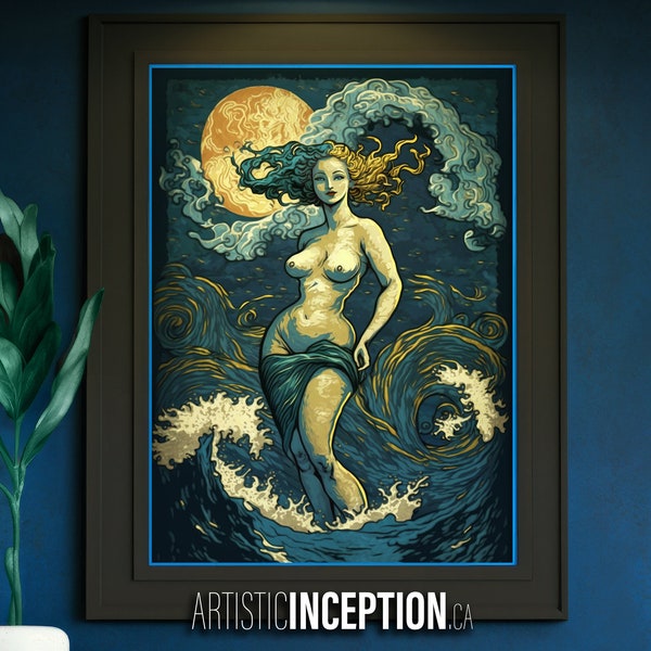 The Birth of Venus Starry Night Fusion | PRINTABLE Digital Art | A.I. Generated & Enhanced | by Artistic Inception CA
