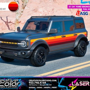 Ford Bronco (4 Door) - 3M Vinyl Wrap Vintage Stripe Graphics Kit - Retro Sunset