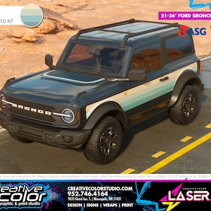 Ford Bronco (2 Door) - 3M Viny Wrap Vintage Stripe Graphics Kit - Blue Groove