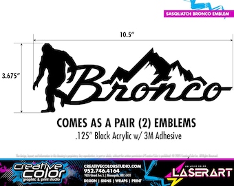 Sasquatch - Ford Bronco - Fender Cursive Logo Emblem Badge Kit  (2 Emblems) - Pass & Drivers Side