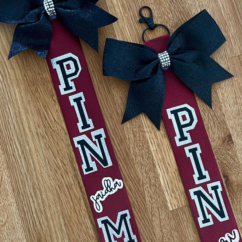 PIN ME Cheer Ribbons, Personalized Keychain for Backpacks and Athlete