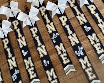 PIN ME* Cheer Ribbons, Personalized Keychain for Backpacks and Athlete Gifts