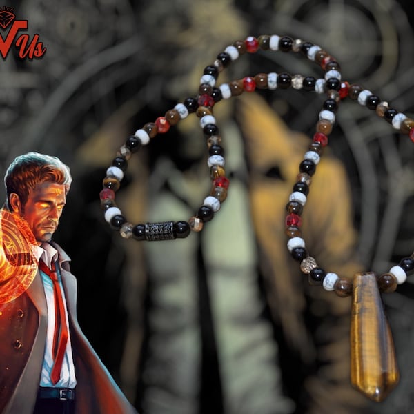 John Constantine inspired gemstone necklace made from genuine Tigers eye, Black Jasper, and white howlite gemstones