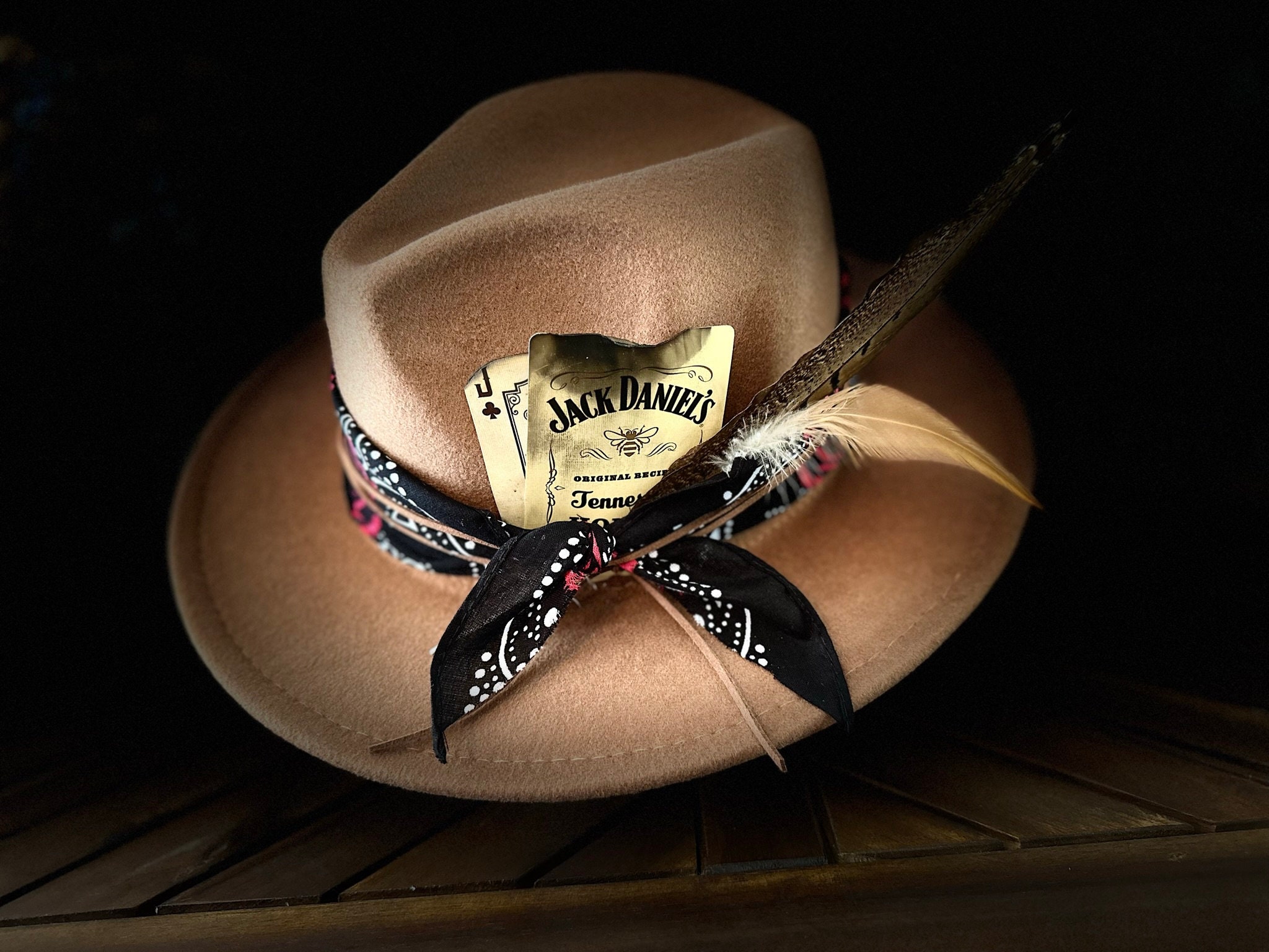 Custom Beige Western Fedora With Rifle Casings, Burnt Jack Custom Beige Western Fedora With Rifle Casings, Burnt Jack