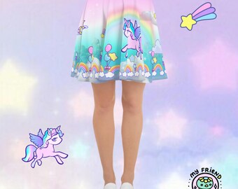 FAIRY KEI DECORA Skater Skirt / Harajuku Pastel Gradient Y2K Japanese Fashion Trend / Cute Yume Kawaii Unicorn Rainbow Sweet Lolita Apparel