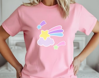RAINBOW SHOOTING STAR T-shirt unisex pastello // Genere neutro Yume Kawaii Cutecore Kawaiicore Tendenza Estetica Moda giapponese ora 2025