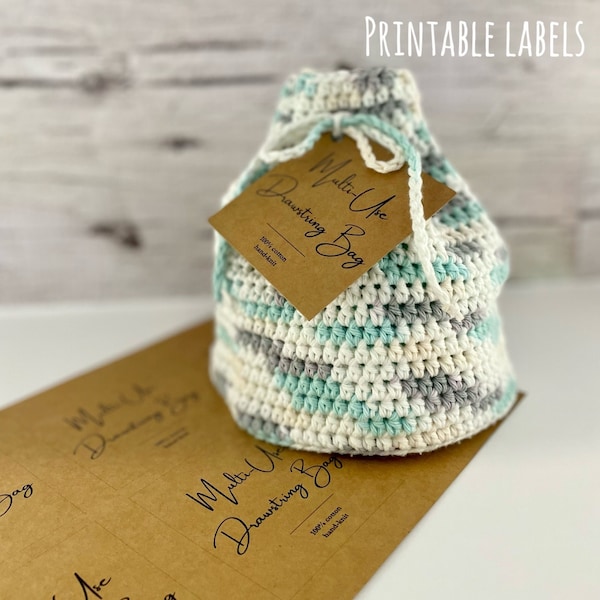 Multi-Use Drawstring Bag With Hanger Crochet PDF Pattern & Printable Labels