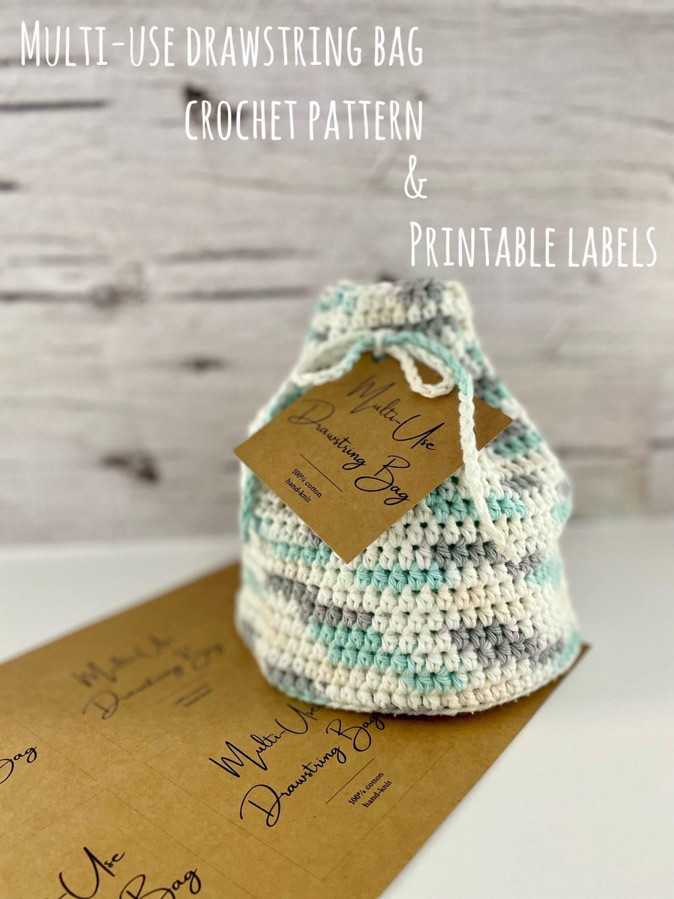Draw String Labels Multi-use Drawstring Bag With Hanger Crochet PDF Pattern & Printable ...