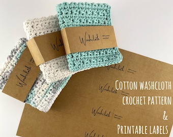 Cotton Washcloth PDF Crochet Pattern With Printable Labels