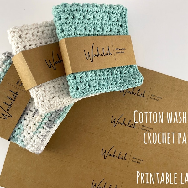 Cotton Washcloth PDF Crochet Pattern With Printable Labels