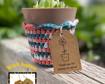 Planter Cozy Crochet Pattern With 3 Styles and Printable Labels, Handmade Gift