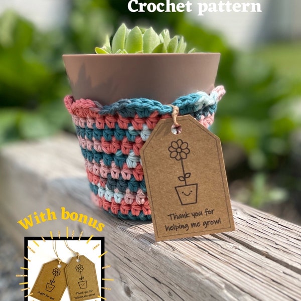 Planter Cozy Crochet Pattern With 3 Styles and Printable Labels, Handmade Gift