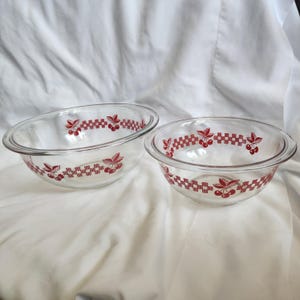 Cuencos para mezclar Pyrex de cuadros cerezo vintage de los años 80: juego de anidación