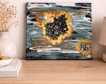 Teal & Gold Geode Abstract Painting | Textured Resin Crystal Art | Modern Metallic Wall Decor