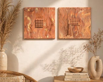 Juego de 2 láminas decorativas modernas de estilo bohemio para pared / Abstracto en terracota texturizada / Decoración neutra para el hogar / 12x12