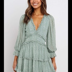 Green open back floral dress