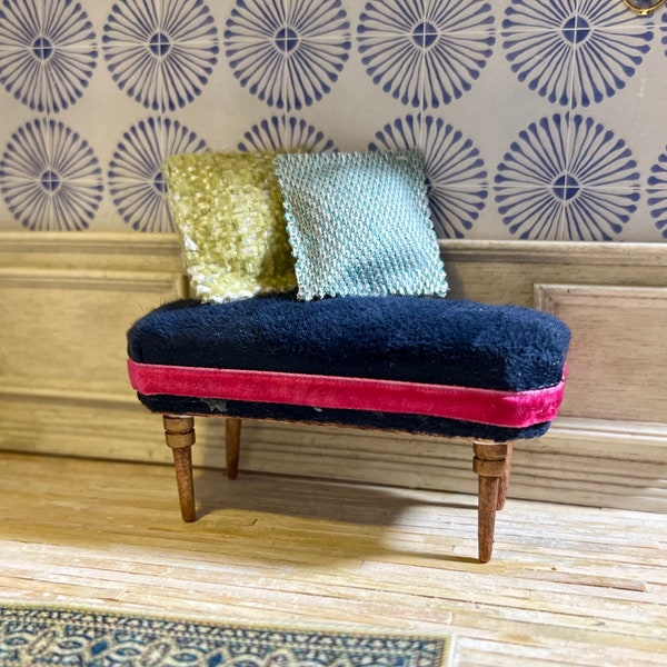 Chic navy velvet with fuschia velvet trim bench with wood bronze painted legs 1/12 handmade