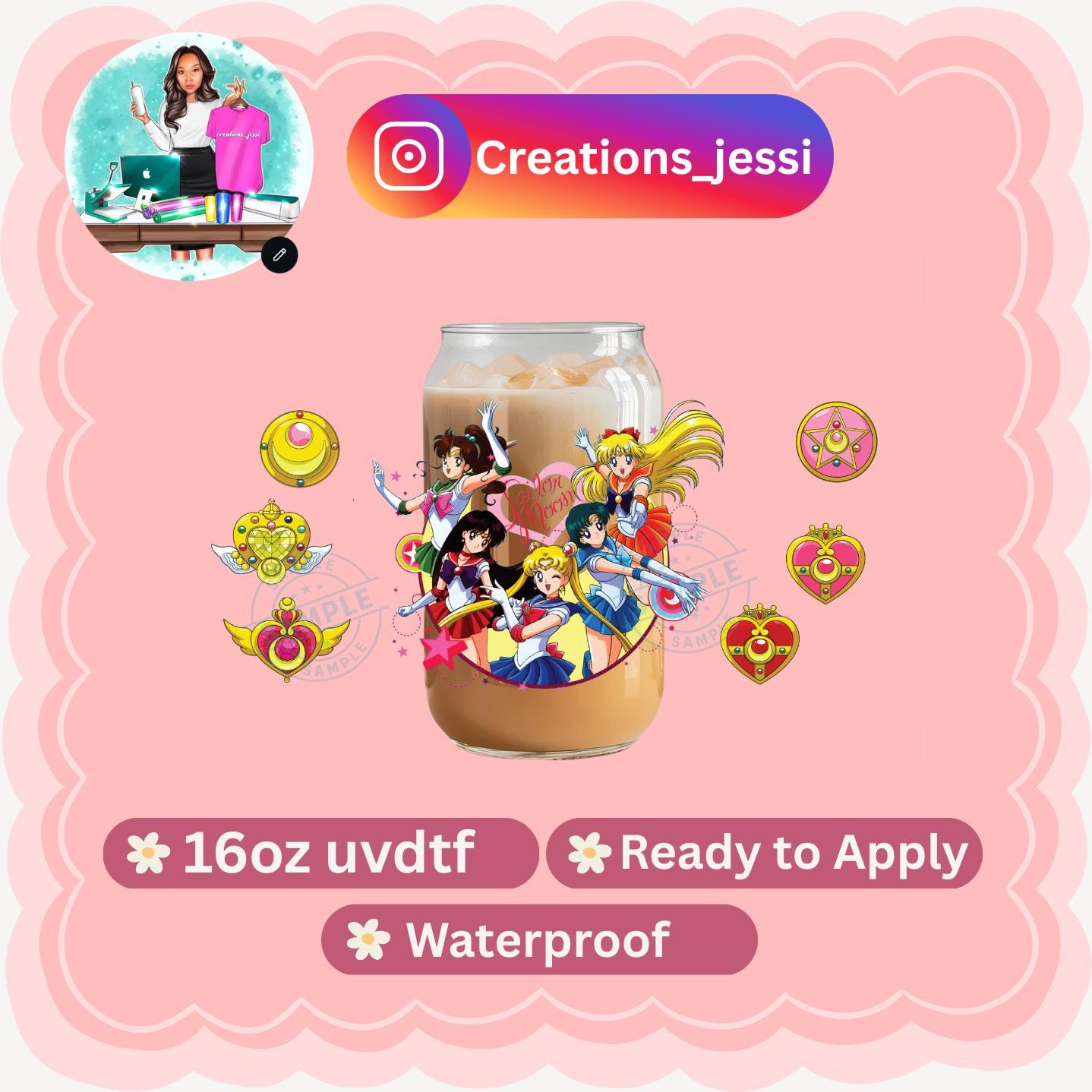 16oz UV DTF  wrap sailor moon