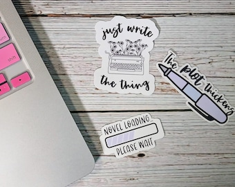 Writer Stickers for Authors & Novelists - Gift for Writers, Book Lovers - Matte Vinyl Typewriter, Pen, Novel Loading Set