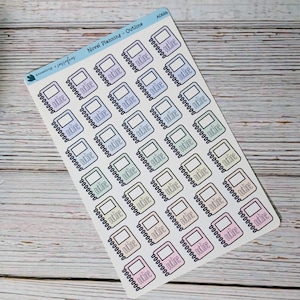 May include: A sticker sheet featuring multiple notebook-shaped stickers with the word "outline" printed on them. The stickers are in various pastel colors, including pink, purple, and green. The sheet is labeled "Novel Planning - Outline".
