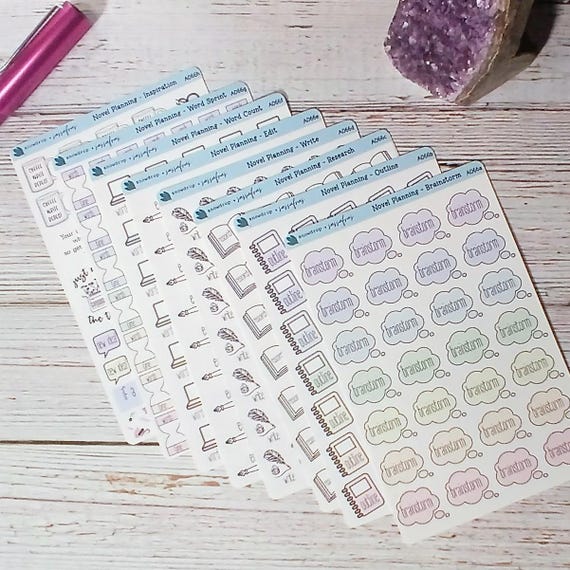 Writer Planning Sticker Novel Writing Planner Organizer Pastel Writer Journal Accessory Word Count Stickers Functional Author Manuscript