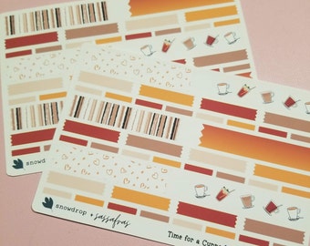 Coffee Tea Removable Washi Tape Sticker Set | Decorative Planner Stickers | Fall Autumn Journal Stickers | Gift for Coffee Tea Lovers