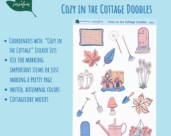 Cottagecore Sticker Sheet - Cozy Cottage Doodles Planner Journal Stickers