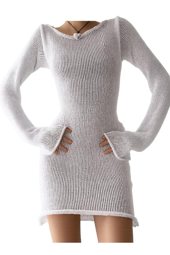 silver knit mini dress Sentro Pattern Diamond Only