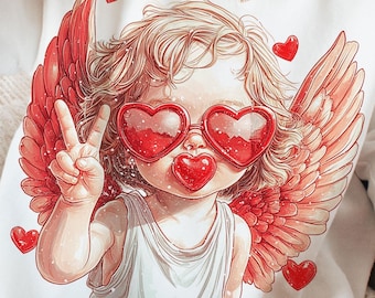 Retro Cupid Valentine Blowing Bubble PNG, Vintage Valentines Day PNG,Funny Cupid With Sunglasses Valentines Day Sublimation Digital Download