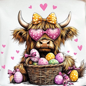 Le jour de Pâques vache Highland PNG, vache mignonne Pâques Png, Pâques rétro Png, Joyeuses Pâques Sublimation Design, téléchargement numérique