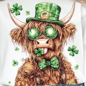 Vache Highland St. Patrick's Day Png, St Patricks Day PNG rétro, Coquette St. Patty's Day png, Lucky PNG, St Patricks Coquette Png, Irlandais Png