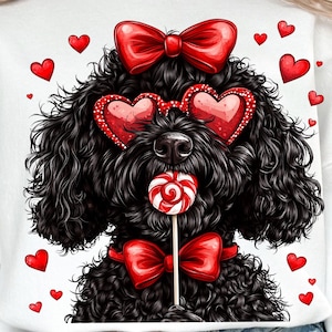 Schwarz Goldendoodle Kokette PNG Kokette Valentinstag PNG Doodle Mom Kokette PNG Goldendoodle Sublimationshemd Design Rosa Hund Kokette Bogen