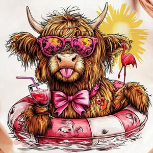 Zomerse vibes png, ontwerp Schotse hooglanders png, retro zomershirtontwerp, grappige strandshirtprint, zomersublimatieontwerp, strandafbeelding png