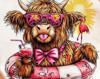 Summer vibes Png, Highland cow design Png, Retro summer shirt design, Funny beach shirt print, Summer sublimation design, Beach graphic Png