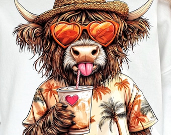 Summer Png, Highland cow design Png, Retro summer shirt design, Funny beach shirt print, Summer sublimation design, Beach graphic Png