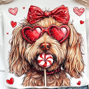 Goldendoodle Coquette PNG Kokette Valentinstag PNG Doodle Mom Kokette PNG Goldendoodle Sublimationshemd Design Pinker Hund Kokette Bogen